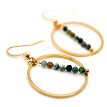 Load image into Gallery viewer, Indian Agate and Gold Hoop Delicate Earrings - E2-020g
