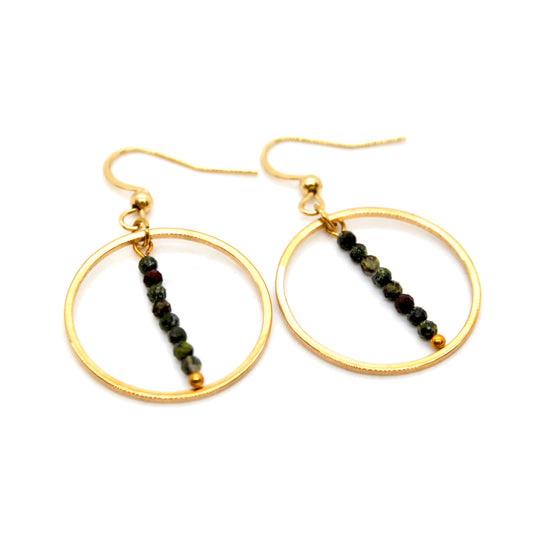 Dragon Blood Jasper and Gold Hoop Delicate Earrings - E2-024g