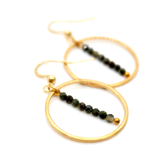 Dragon Blood Jasper and Gold Hoop Delicate Earrings - E2-024g