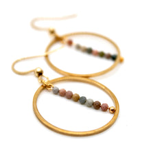 Load image into Gallery viewer, Alashan Agate and Gold Hoop Delicate Earrings - E2-025g

