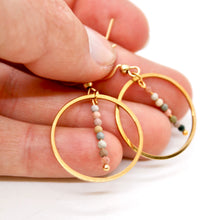 Load image into Gallery viewer, Alashan Agate and Gold Hoop Delicate Earrings - E2-025g
