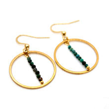 Load image into Gallery viewer, Azurite and Gold Hoop Delicate Earrings - E2-026g
