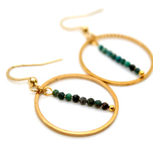 Load image into Gallery viewer, Azurite and Gold Hoop Delicate Earrings - E2-026g
