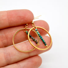 Load image into Gallery viewer, Azurite and Gold Hoop Delicate Earrings - E2-026g
