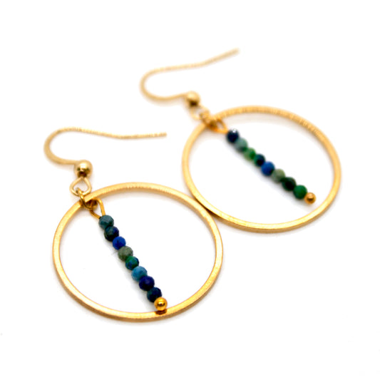 Phoenix Lapis and Gold Hoop Delicate Earrings - E2-028g
