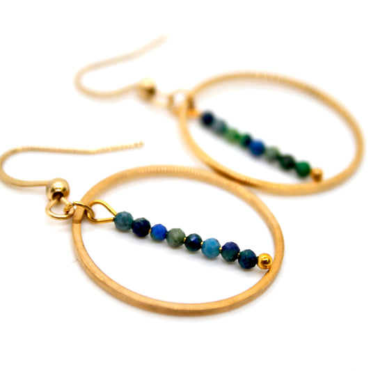 Phoenix Lapis and Gold Hoop Delicate Earrings - E2-028g