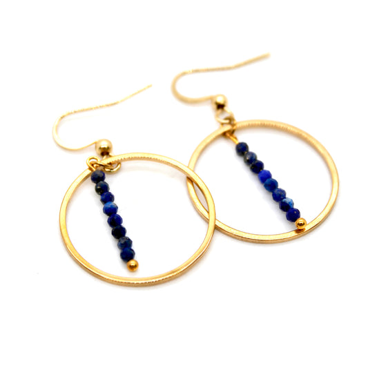 Lapis Lazuli and Gold Hoop Delicate Earrings - E2-029g