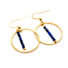 Load image into Gallery viewer, Lapis Lazuli and Gold Hoop Delicate Earrings - E2-029g
