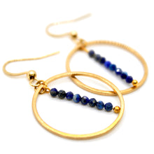 Load image into Gallery viewer, Lapis Lazuli and Gold Hoop Delicate Earrings - E2-029g
