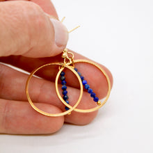 Load image into Gallery viewer, Lapis Lazuli and Gold Hoop Delicate Earrings - E2-029g
