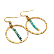 Load image into Gallery viewer, Hubei Turquoise "A" and Gold Hoop Delicate Earrings - E2-030g
