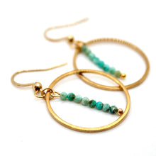 Load image into Gallery viewer, Hubei Turquoise "A" and Gold Hoop Delicate Earrings - E2-030g
