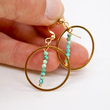 Load image into Gallery viewer, Hubei Turquoise "A" and Gold Hoop Delicate Earrings - E2-030g
