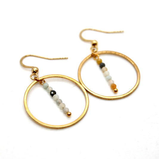 Amazonite and Gold Hoop Delicate Earrings - E2-031g