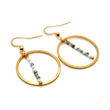 Load image into Gallery viewer, Moss Agate and Gold Hoop Delicate Earrings - E2-032g
