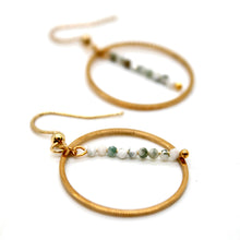 Load image into Gallery viewer, Moss Agate and Gold Hoop Delicate Earrings - E2-032g
