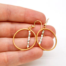 Load image into Gallery viewer, Moss Agate and Gold Hoop Delicate Earrings - E2-032g
