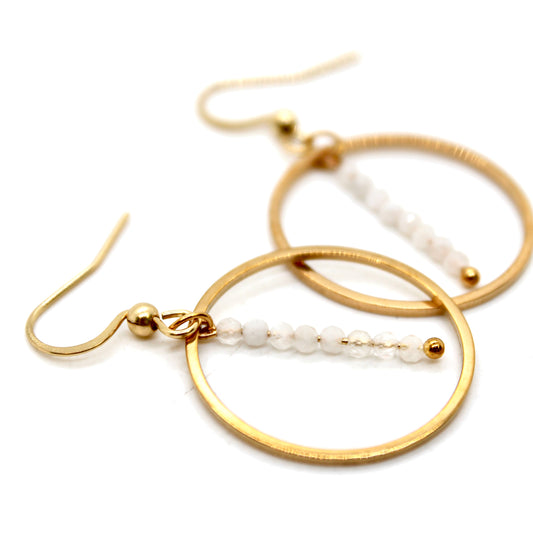 Moonstone and Gold Hoop Delicate Earrings - E2-034g