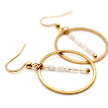 Load image into Gallery viewer, Moonstone and Gold Hoop Delicate Earrings - E2-034g
