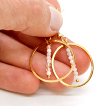 Load image into Gallery viewer, Moonstone and Gold Hoop Delicate Earrings - E2-034g
