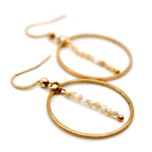 Load image into Gallery viewer, Trochus Stone and Gold Hoop Delicate Earrings - E2-035g
