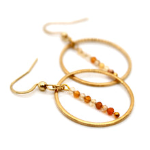 Load image into Gallery viewer, Carnelian Agate and Gold Hoop Delicate Earrings - E2-036g
