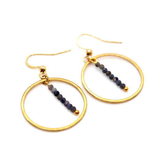 Sapphire and Gold Hoop Delicate Earrings - E2-037g