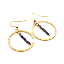 Load image into Gallery viewer, Sapphire and Gold Hoop Delicate Earrings - E2-037g
