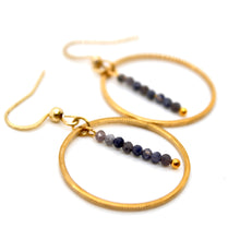 Load image into Gallery viewer, Sapphire and Gold Hoop Delicate Earrings - E2-037g
