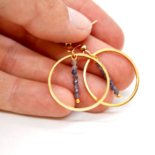 Load image into Gallery viewer, Sapphire and Gold Hoop Delicate Earrings - E2-037g
