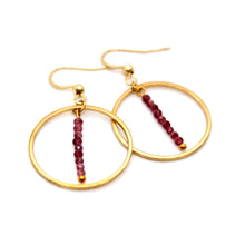 Load image into Gallery viewer, Natural Ruby and Gold Hoop Delicate Earrings - E2-038g
