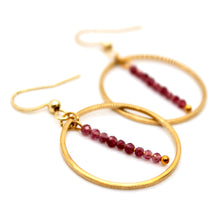 Load image into Gallery viewer, Natural Ruby and Gold Hoop Delicate Earrings - E2-038g
