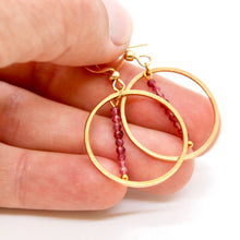 Load image into Gallery viewer, Natural Ruby and Gold Hoop Delicate Earrings - E2-038g
