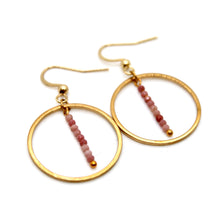 Load image into Gallery viewer, Rhodochrosite and Gold Hoop Delicate Earrings - E2-039g
