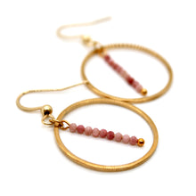 Load image into Gallery viewer, Rhodochrosite and Gold Hoop Delicate Earrings - E2-039g
