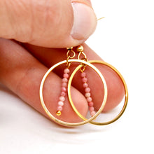Load image into Gallery viewer, Rhodochrosite and Gold Hoop Delicate Earrings - E2-039g
