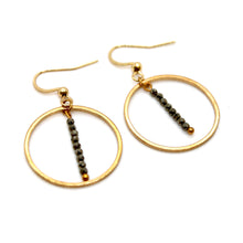 Load image into Gallery viewer, Pyrite and Gold Hoop Delicate Earrings - E2-040g
