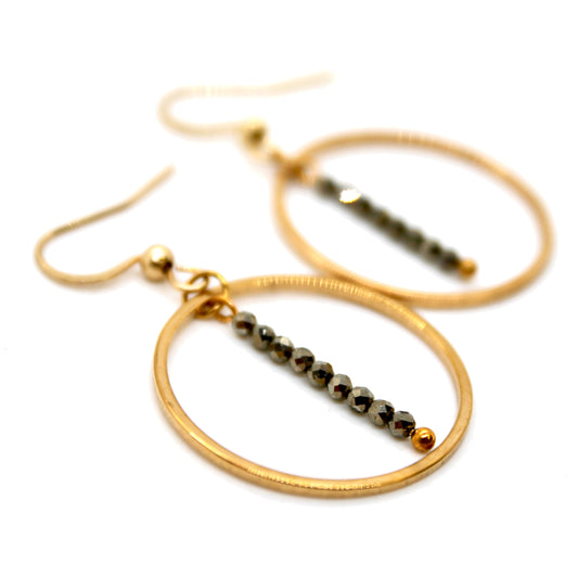 Pyrite and Gold Hoop Delicate Earrings - E2-040g