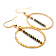 Load image into Gallery viewer, Pyrite and Gold Hoop Delicate Earrings - E2-040g
