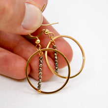 Load image into Gallery viewer, Pyrite and Gold Hoop Delicate Earrings - E2-040g
