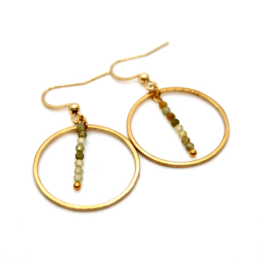 Green Garnet and Gold Hoop Delicate Earrings - E2-041g