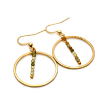 Load image into Gallery viewer, Green Garnet and Gold Hoop Delicate Earrings - E2-041g
