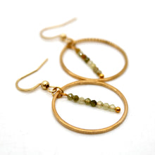 Load image into Gallery viewer, Green Garnet and Gold Hoop Delicate Earrings - E2-041g
