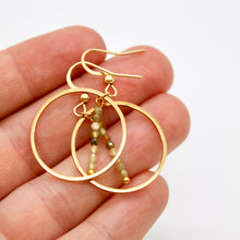 Load image into Gallery viewer, Green Garnet and Gold Hoop Delicate Earrings - E2-041g
