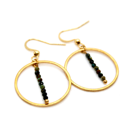 African Turquoise and Gold Hoop Delicate Earrings - E2-042g