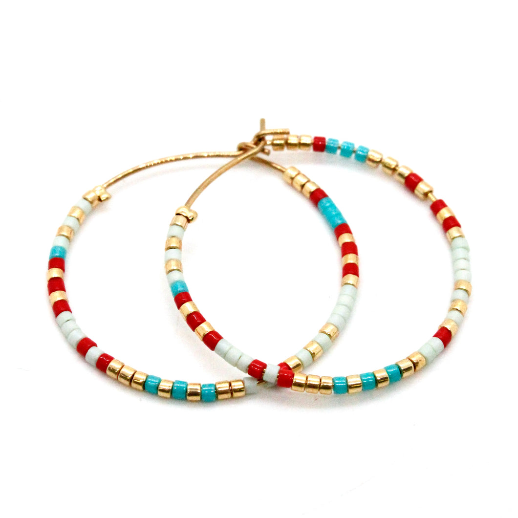 Turquoise Mix Miyuki Seed Bead  Hoop Earrings - Seeds Collection- E8-015