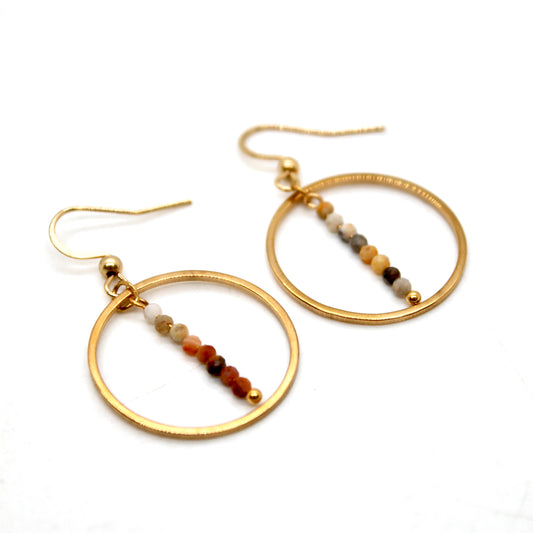 Crazy Agate and Gold Hoop Delicate Earrings - E2-043g