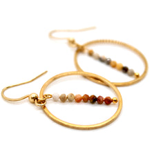 Load image into Gallery viewer, Crazy Agate and Gold Hoop Delicate Earrings - E2-043g
