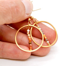 Load image into Gallery viewer, Crazy Agate and Gold Hoop Delicate Earrings - E2-043g
