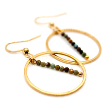 Load image into Gallery viewer, Turquoise and Gold Hoop Delicate Earrings - E2-044g
